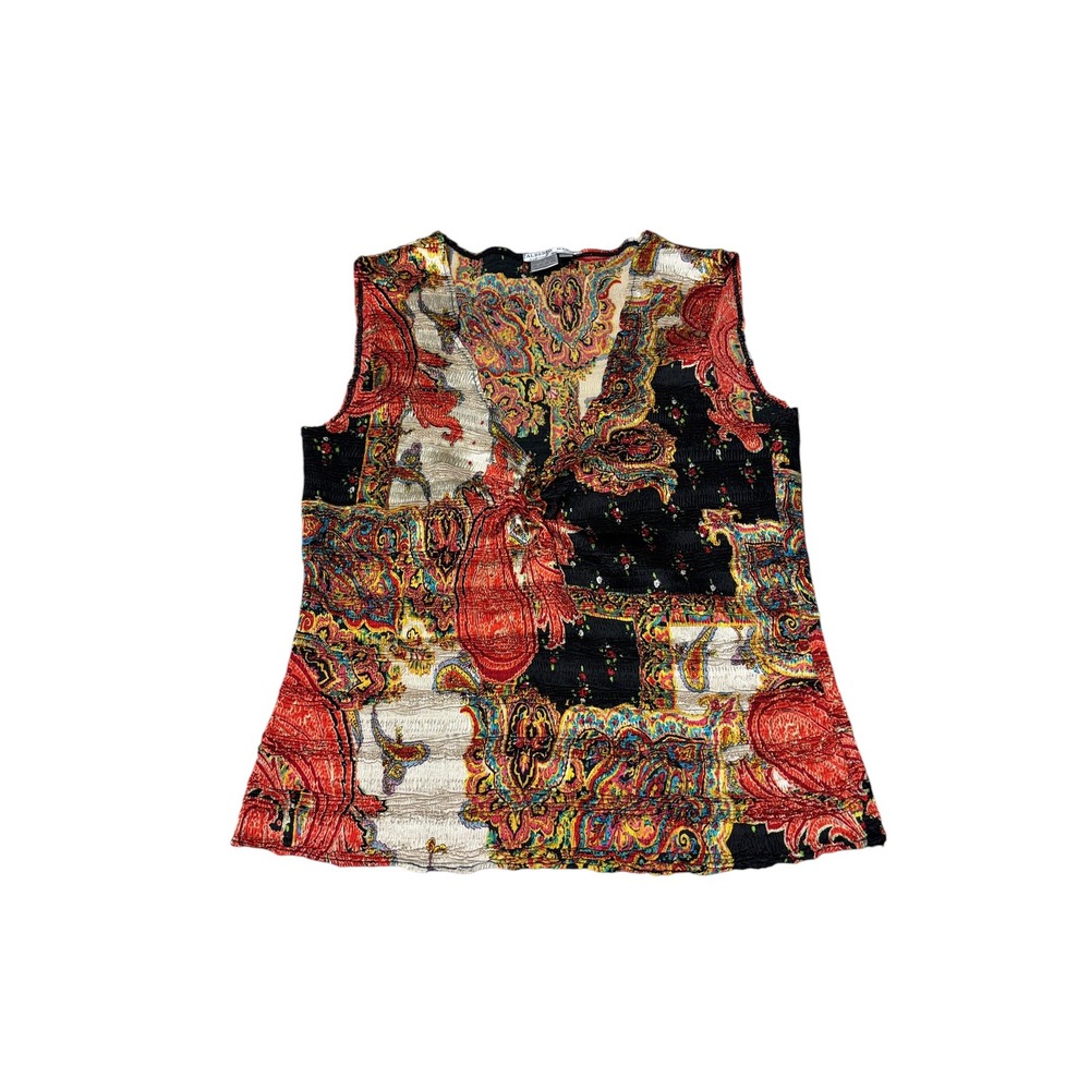 Alberto Makali Paisley Patchwork Crinkle Tank Top V-Neck Sleeveless Womens L‎